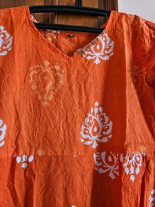 Orange Printed Kurta Set