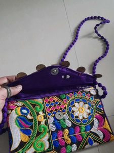 Embroidered Coin Detail Shoulder Bag