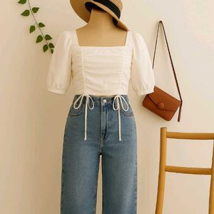 Tokyo Talkies Smoked Puff Sleeves Pure Cotton Top