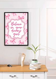 Believe in Your Dreams Girl Wall Art / pink bow