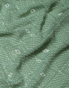 Beautiful Batik Chikankari Print Saree Pista Color