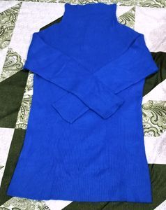 Blue High Neck Sweater For Women