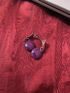 Earrings - Gold Hoops &amp; Purple Glitter Drops