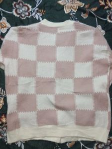 Pink Checkered Knit Cardigan