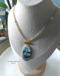Enchanted Swan Lake II Clay Pendant Necklace