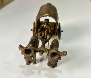 Vintage Brass Bull Cart Showpiece
