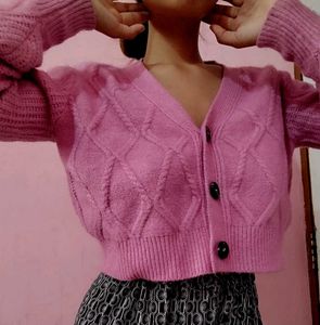 Pink Cropped Cardigan