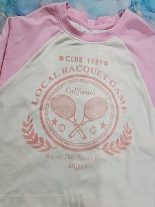 💗pink And White Full Sleeves Crop Top 🤍