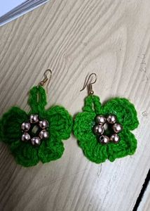 Handmade Crocheted Leaf Earrings