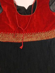 Red &amp; Black Embellished Anarkali