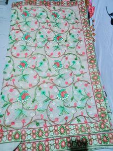 BEIGE KANTHA STITCH SAREE