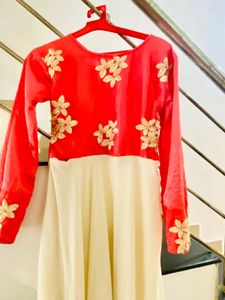 Elegant Pink &amp; Cream Embroidered Gown