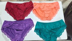 Colorful Lace Trim Panties - Set of 4