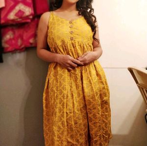 Yellow Floral  Sleeveless Dress