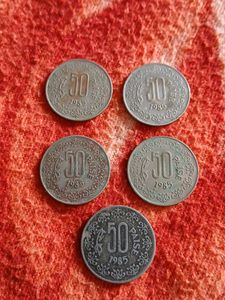 Old Fifty Paise Year 1985 Hyderabad Mint Coins
