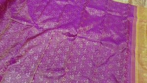 Pink &amp; Gold Saree With Stitched Blouse