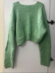 Cute sea Green V-Neck Sweater