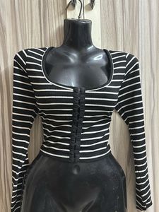 Striped Long Sleeve Crop Top