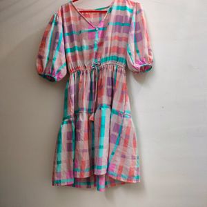 One piece pink And Blue Flared Dress