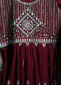 Embroidered Maroon Kurti Combo Two Piece Dress