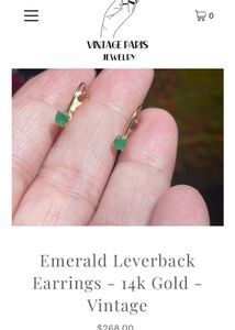 Vintage 14k Gold Polish Emerald Leverback Earrings