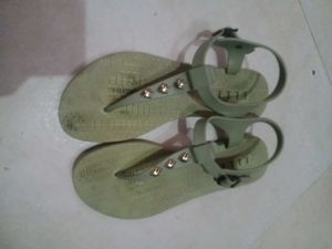 Green T-Strap Sandals