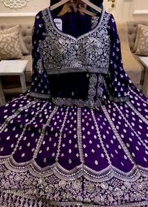 Georgette Embroidered Blue Semi-Stitched Lehenga