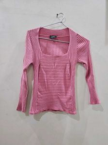 Super Cute Pink Deep Scoop Neck Top