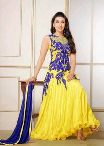 Karisma Kapoor Inspired Yellow-Blue Designer Gown
