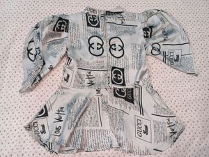 Grey Brand Print Satin Beautiful Sleeves Top❤️