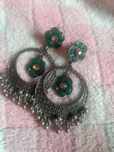 Boho Green Flower Dangle Earrings