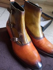 NEW Genuine Leather Monk Boots Chelsea Patina