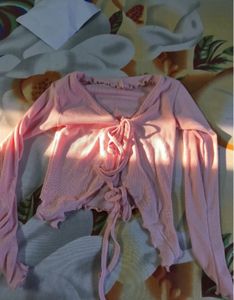 Pink Tie-Front Ribbed Top