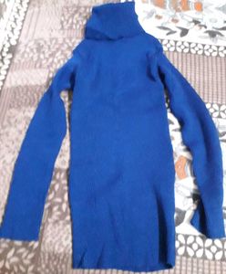 Blue Turtleneck Knit Sweater