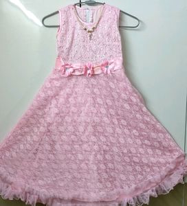 Kids Pink Frock With A Necklace And Flowers 🌼🌼🌼