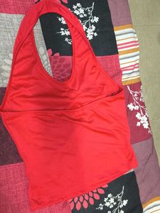 shein Red Halter Top with Flower Detail