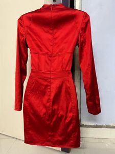 Bebe Branded Padded Red Corset Satin  Dress