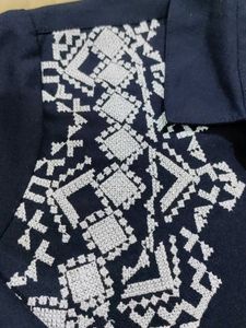 Navy Embroidered Button-Down Shirt