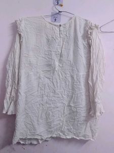 White Floral Embroidered Top,used