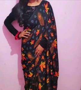 Elegant Peacock Print Saree