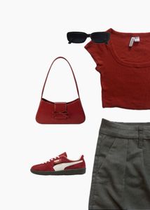 red rib knit square neck crop top