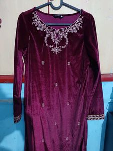 New Velvet Zardozi Work Kurti Pant Set
