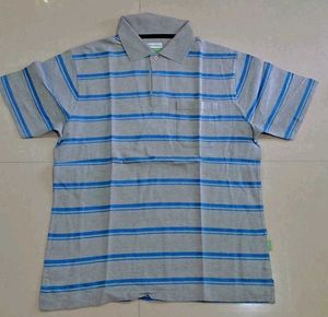 Striped Gray &amp; Blue Polo T-Shirt
