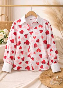 Heart Print Button-Up Shirt