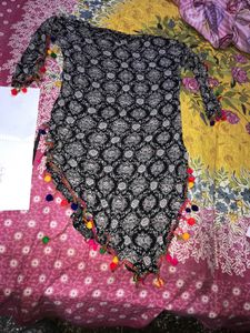 Women Pompom Top Kurta High Low