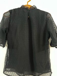 Black Floral Embroidered Sheer Top
