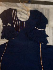 Blue Frock With Dhoti Style Bottom