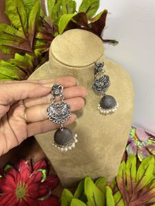 Oxidized Silver Jhumka Earrings
