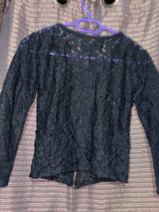 🖤 Black Lace Zip-Front Top – Elegant &amp; Gently Use