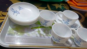 LaOpala Glass Cup  Saucer - Set of 9pcs, White,